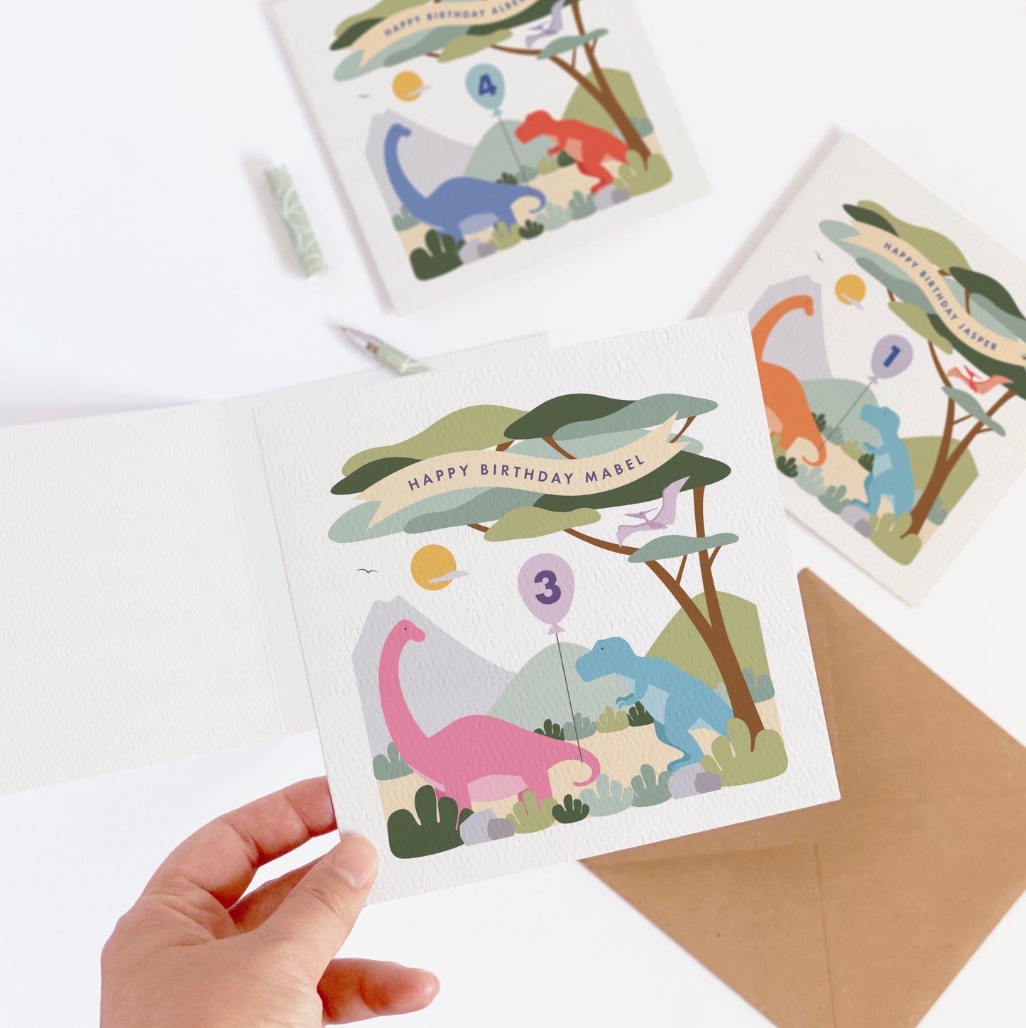 Girl's Dinosaur Birthday Card - Pink