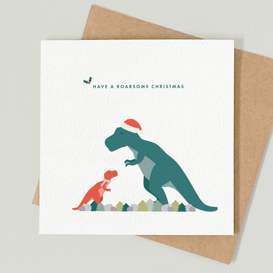 READY TO POST - Adult Dinosaur Christmas Card - For Daddy, For Dad