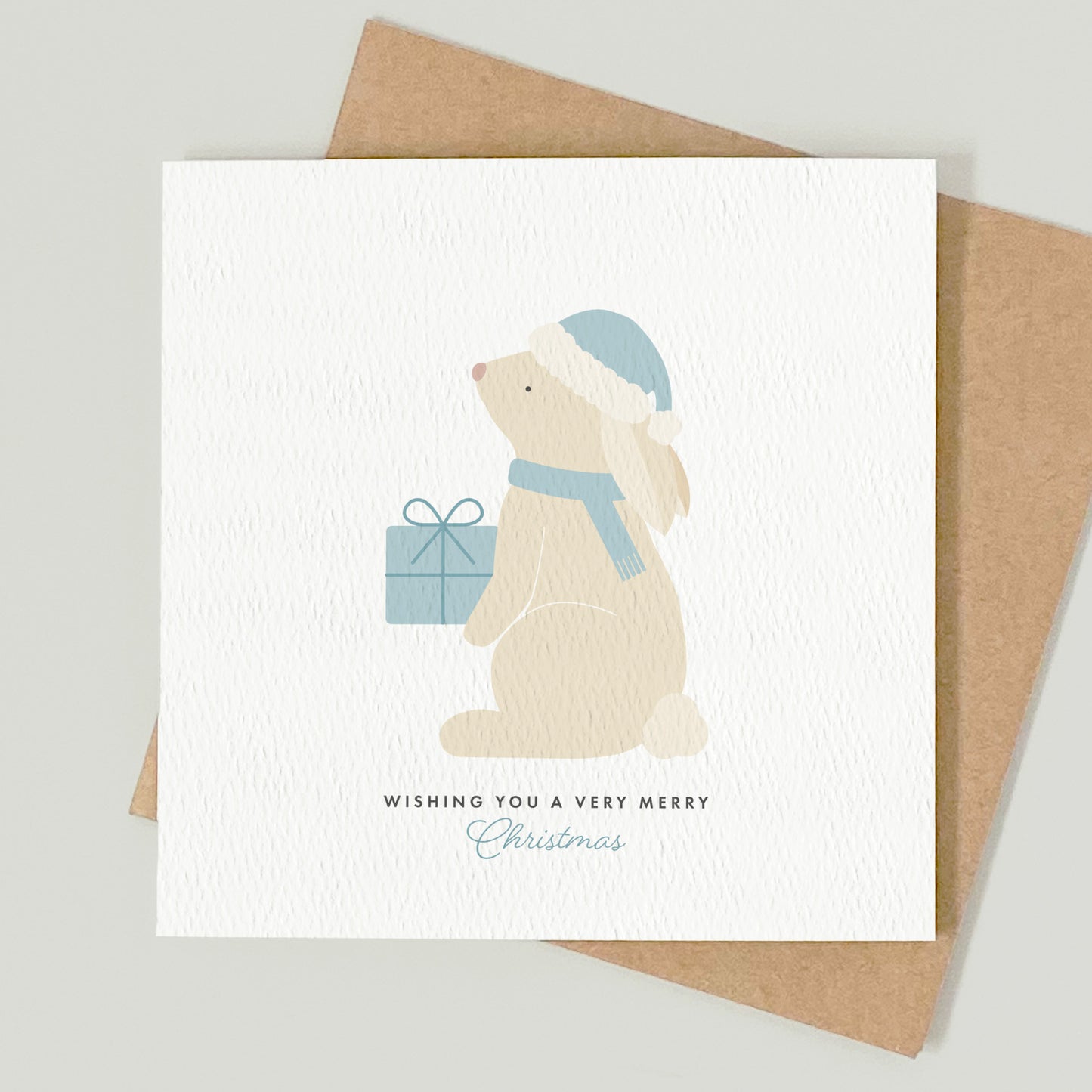 READY TO POST - Boys Bunny Christmas Card - For Boy, 1st Christmas Son and Nephew