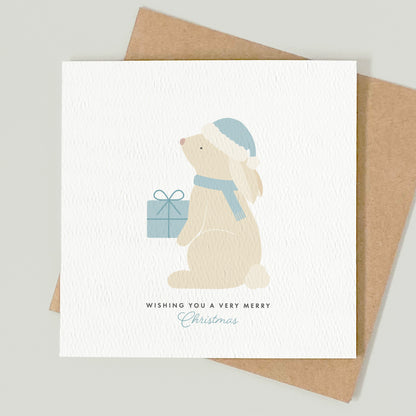 READY TO POST - Boys Bunny Christmas Card - For Boy, 1st Christmas Son and Nephew