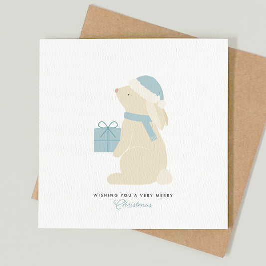 READY TO POST - Boys Bunny Christmas Card - For Boy, 1st Christmas Son and Nephew