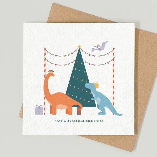 READY TO POST - Kids Dinosaur Christmas Card