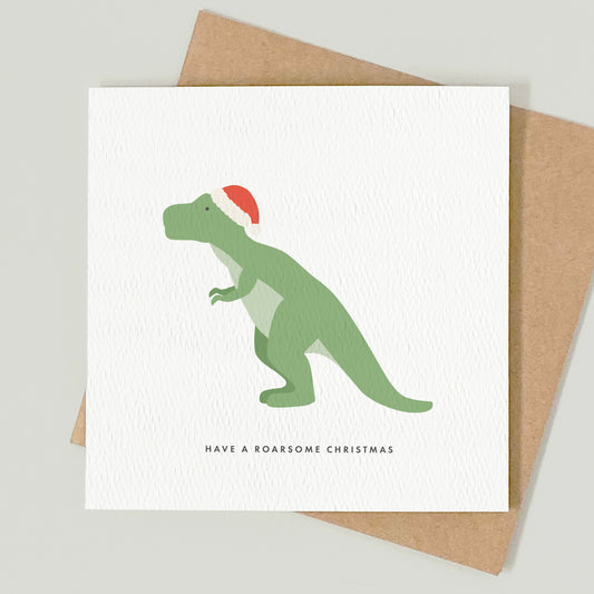 READY TO POST - T Rex Christmas Card