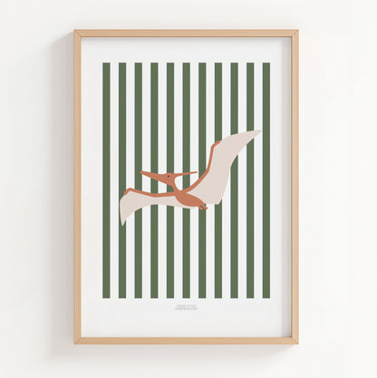 Pterodactyl Print - Green Stripes
