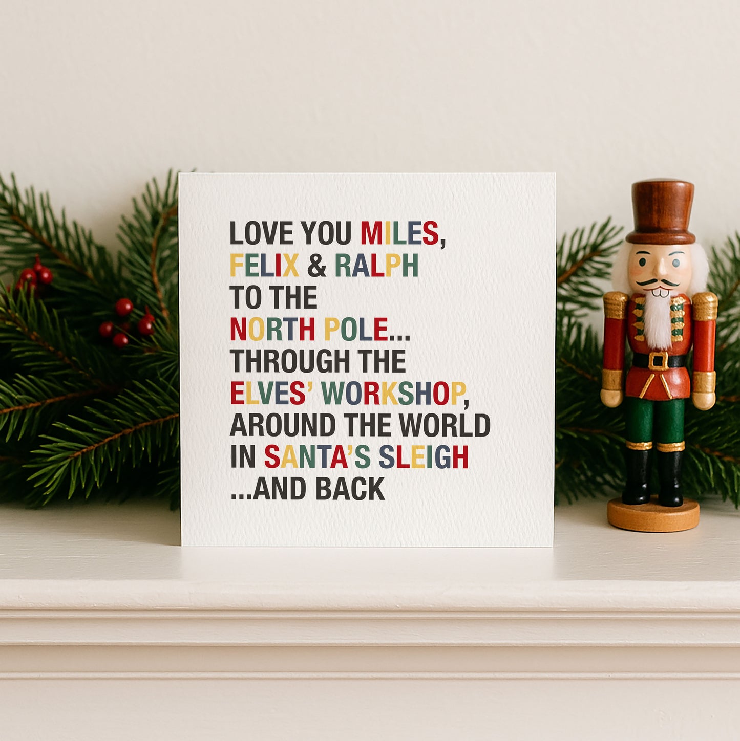 Love You to the North Pole & Back Personalised Kid's Christmas Card - Traditional Colours