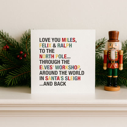 Love You to the North Pole & Back Personalised Kid's Christmas Card - Traditional Colours