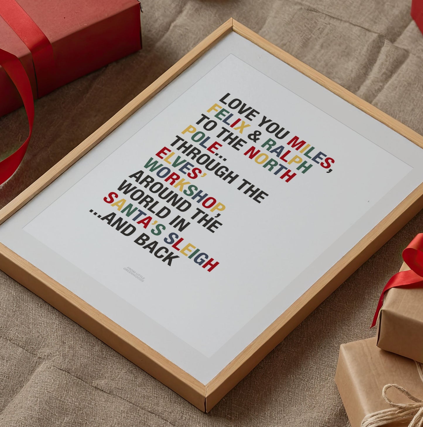 Personalised Love You to the North Pole Christmas Quote Print - Traditional Colours