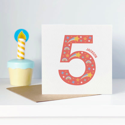 Personalised Kid's Age Birthday Card - Red