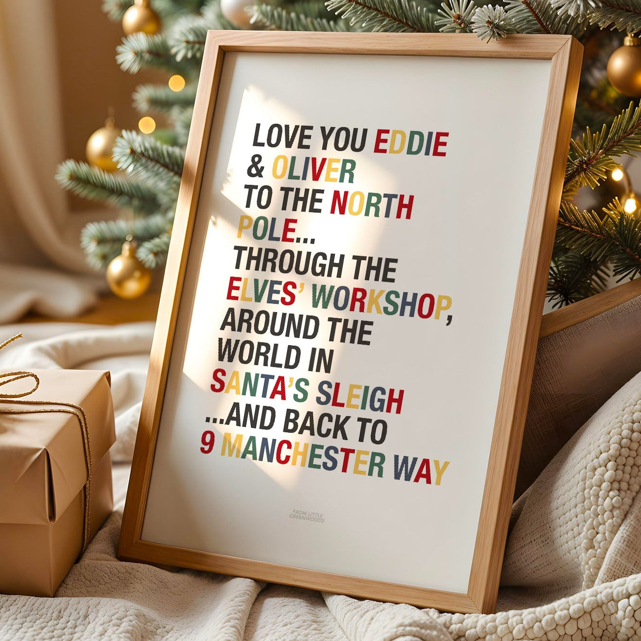 Personalised Love You to the North Pole Christmas Quote Print - Traditional Colours
