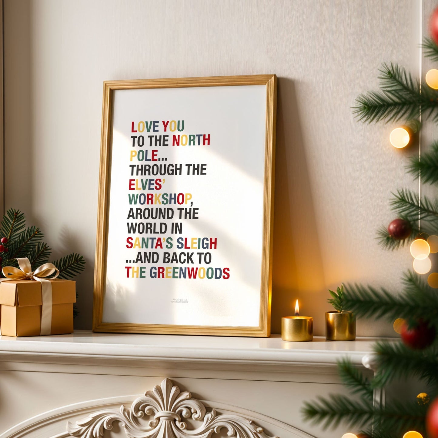 Personalised Love You to the North Pole Christmas Quote Print - Traditional Colours