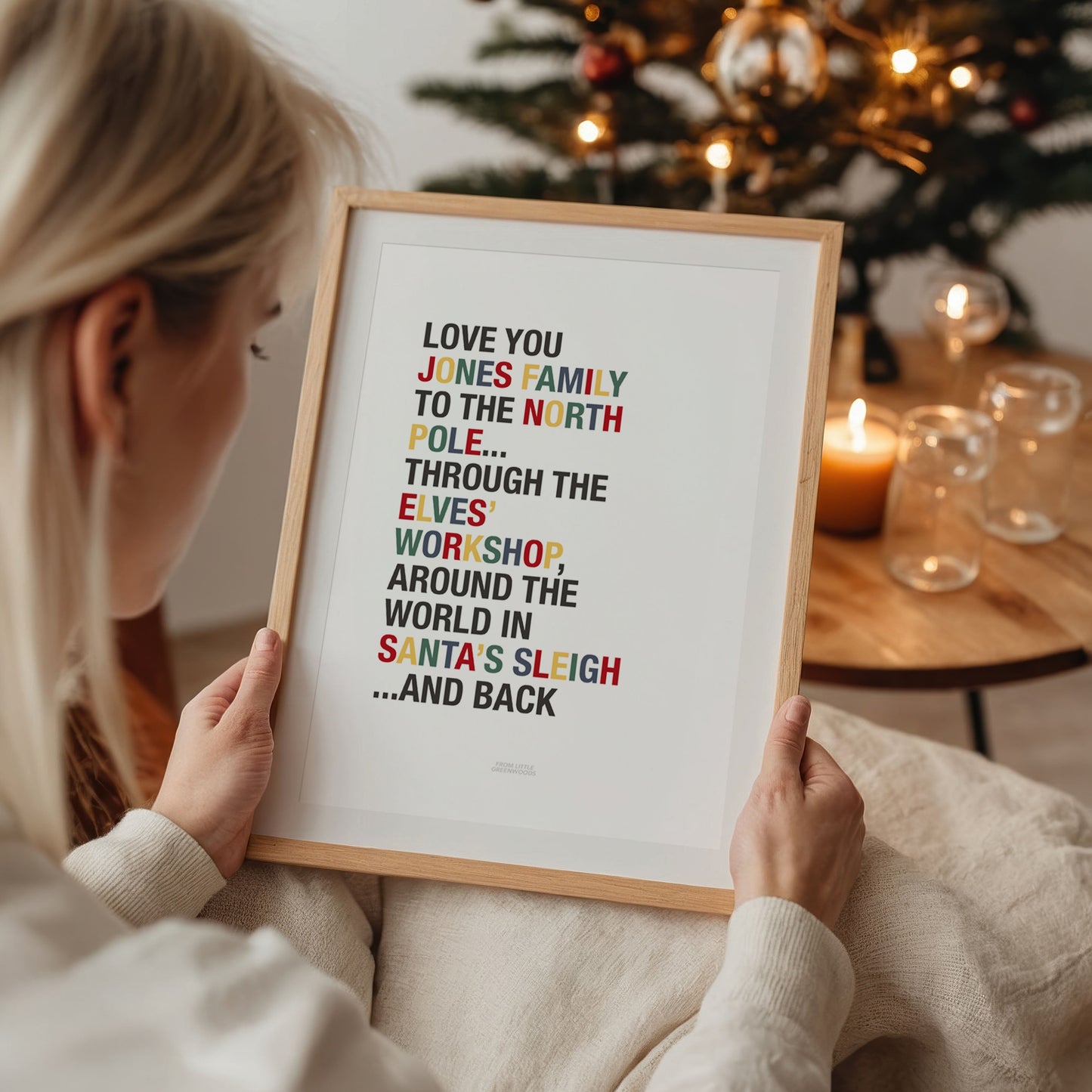Personalised Love You to the North Pole Christmas Quote Print - Traditional Colours