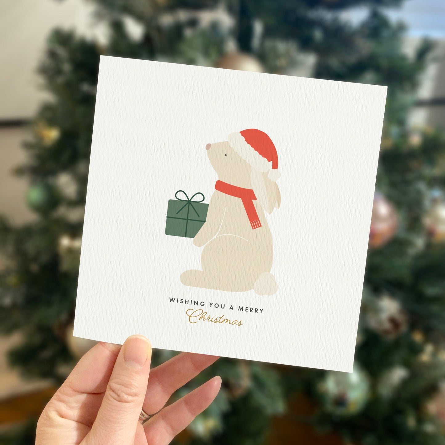 Personalised Children's Santa Bunny Christmas Card - Red