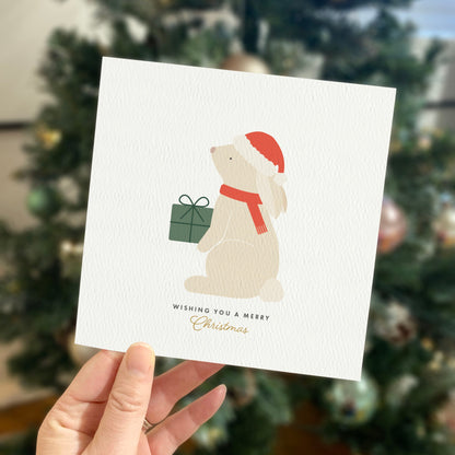 Personalised Children's Santa Bunny Christmas Card - Red