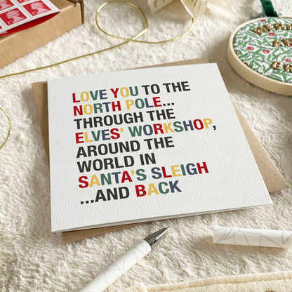 4 Pack of Love You to the North Pole & Back Christmas Cards - Traditional Colours