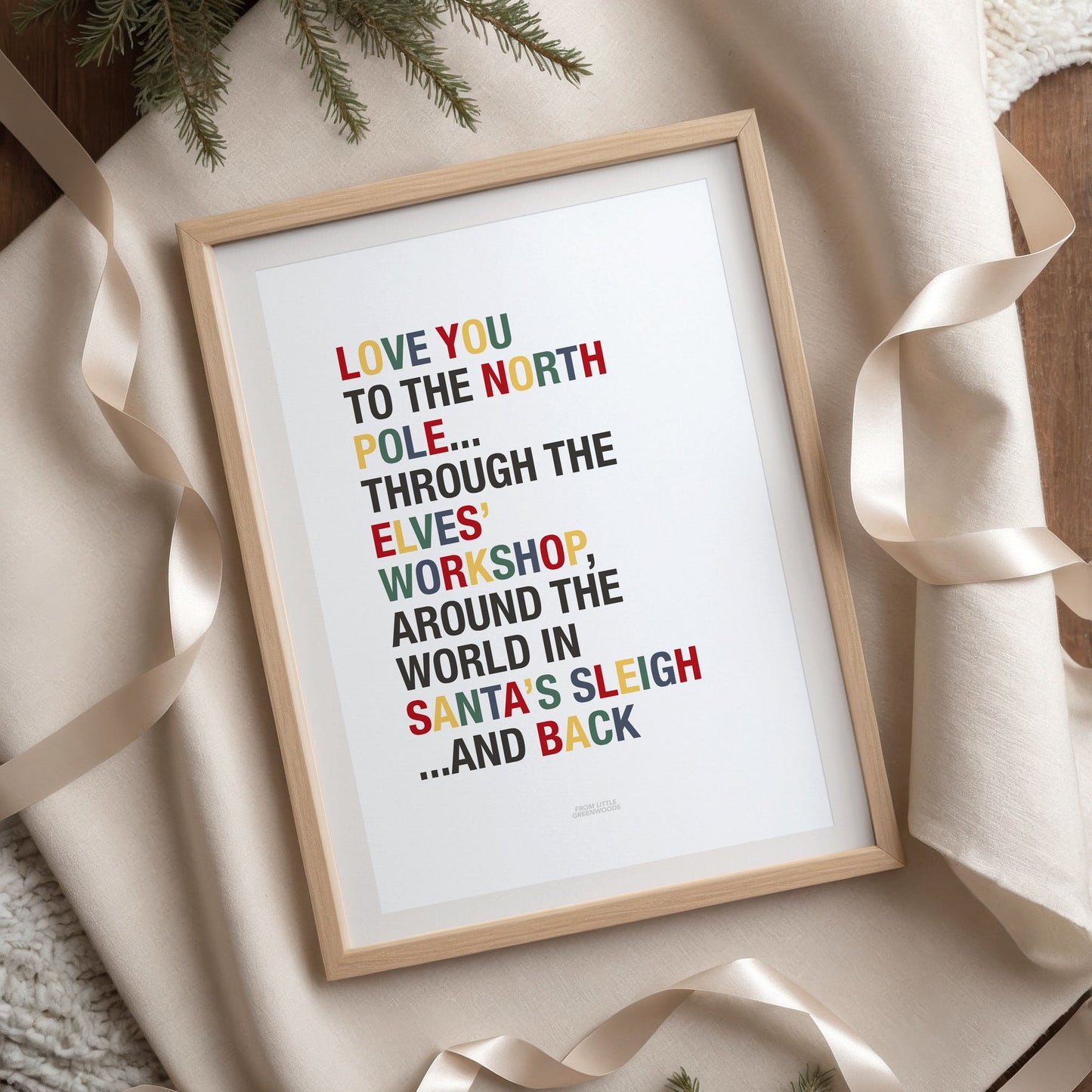 Personalised Love You to the North Pole Christmas Quote Print - Traditional Colours