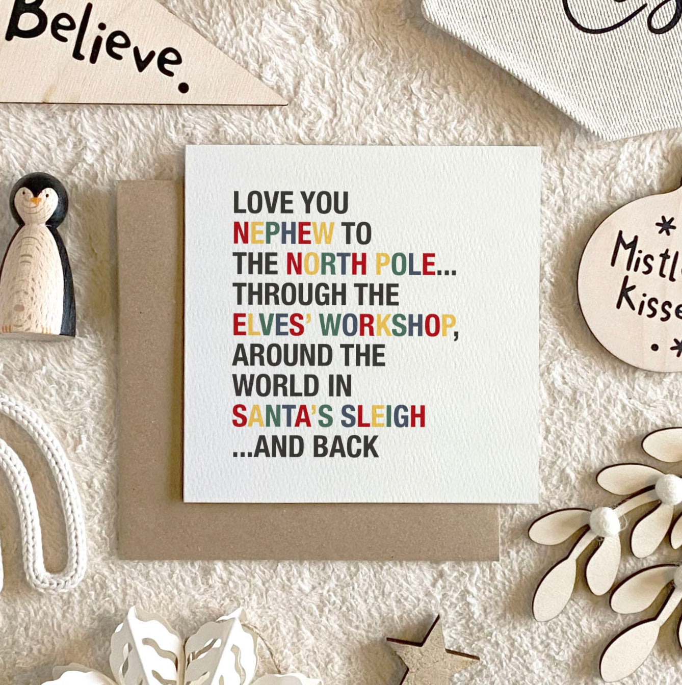 Love You to the North Pole & Back Personalised Kid's Christmas Card - Traditional Colours