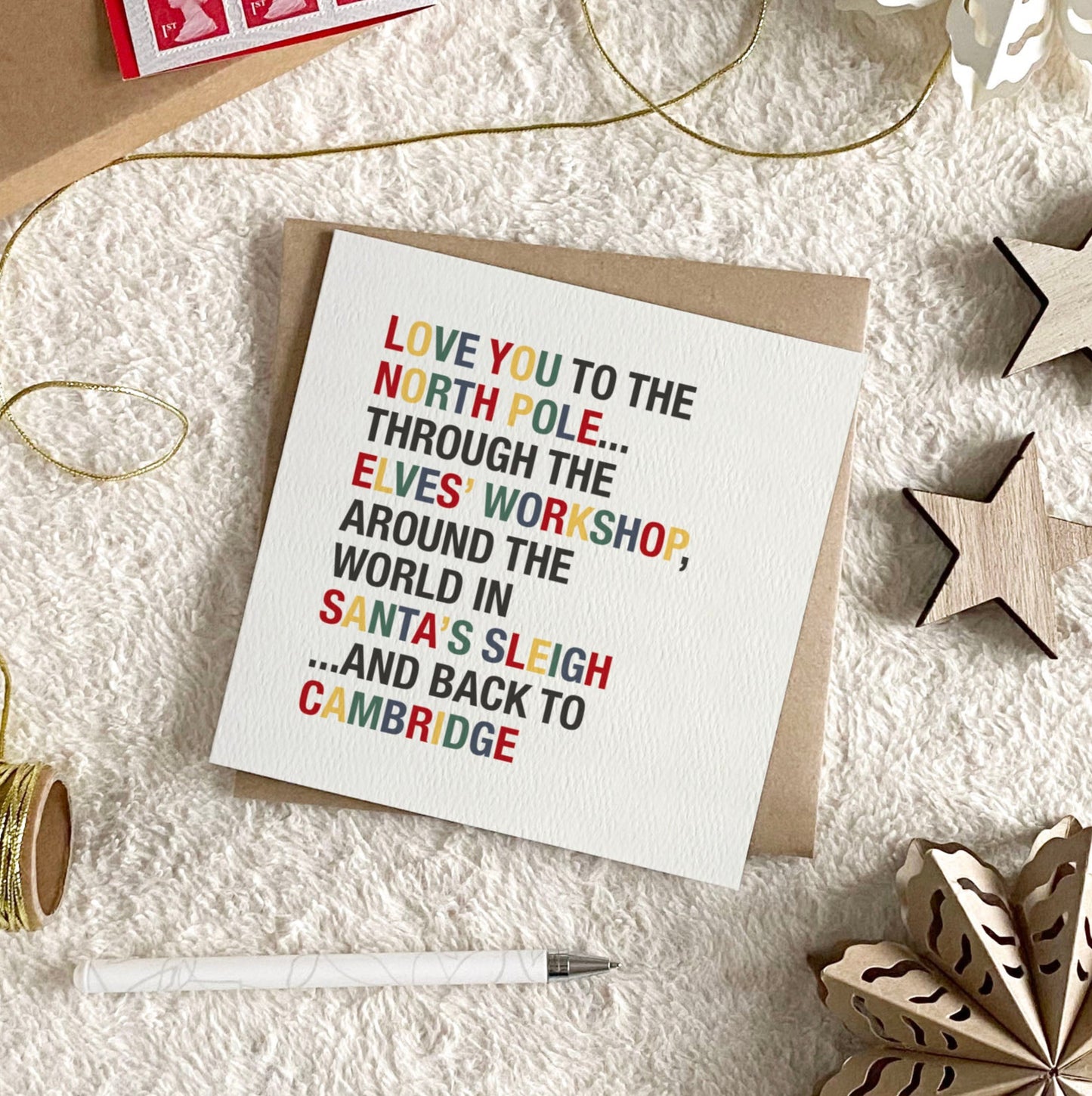 Love You to the North Pole & Back Personalised Kid's Christmas Card - Traditional Colours