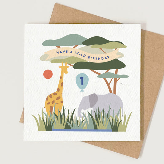 Boy's Safari Birthday Card - Blue