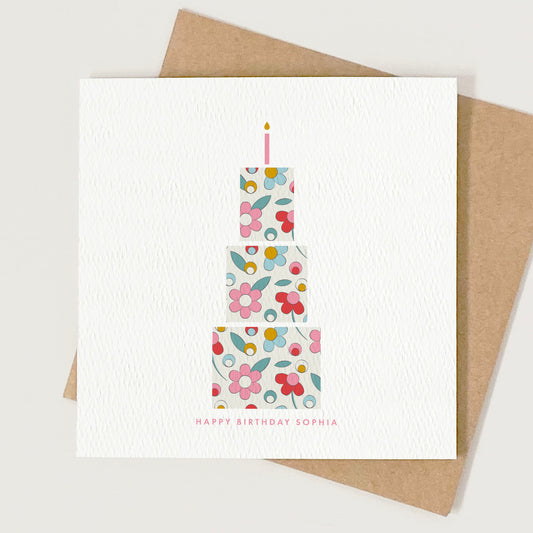 Personalised Ditsy Flower Birthday Cake Card