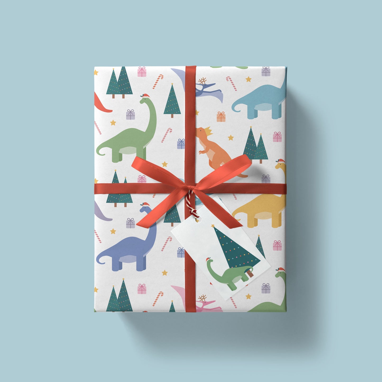 Festive Dinosaur Christmas Gift Tag