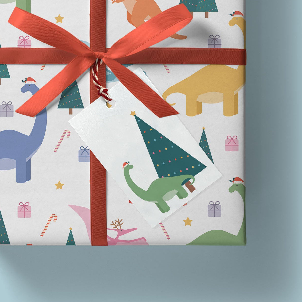 Festive Dinosaur Christmas Gift Tag