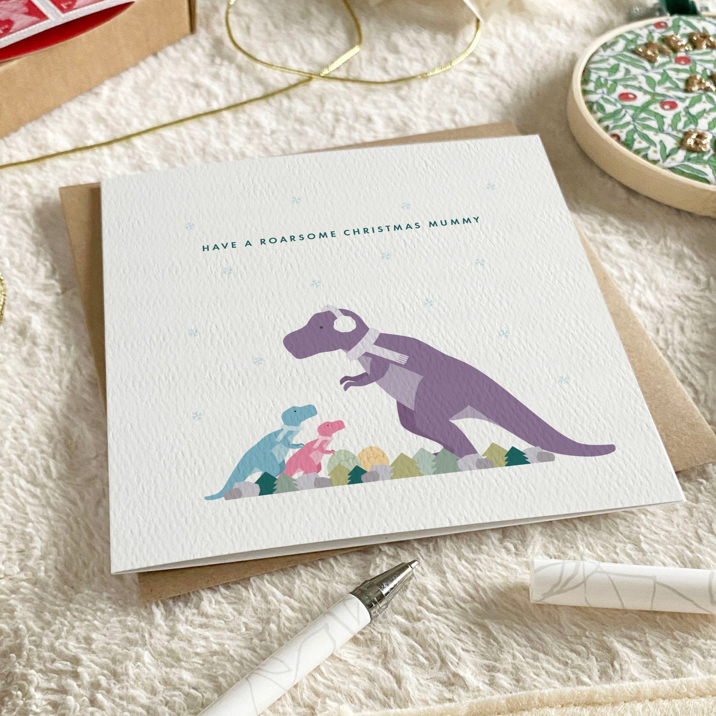 Personalised Dinosaur Christmas Card for Mummy from the Kids