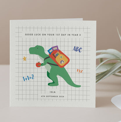 Personalised Dinosaur 1st Day at School Card