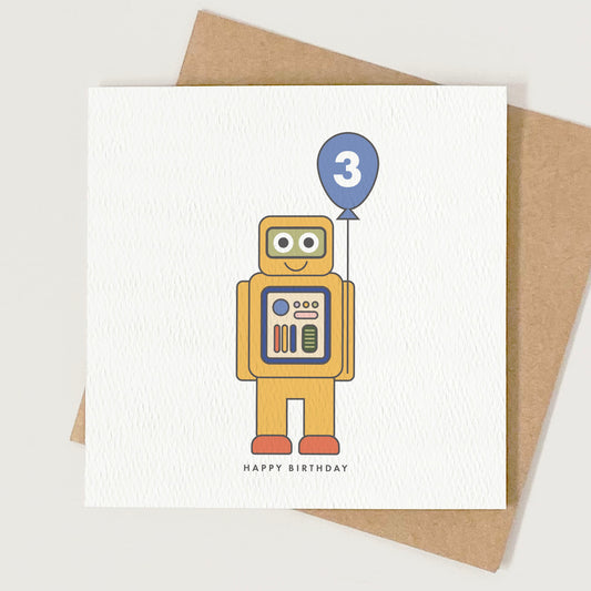 Kid's Robot Birthday Card - Yellow