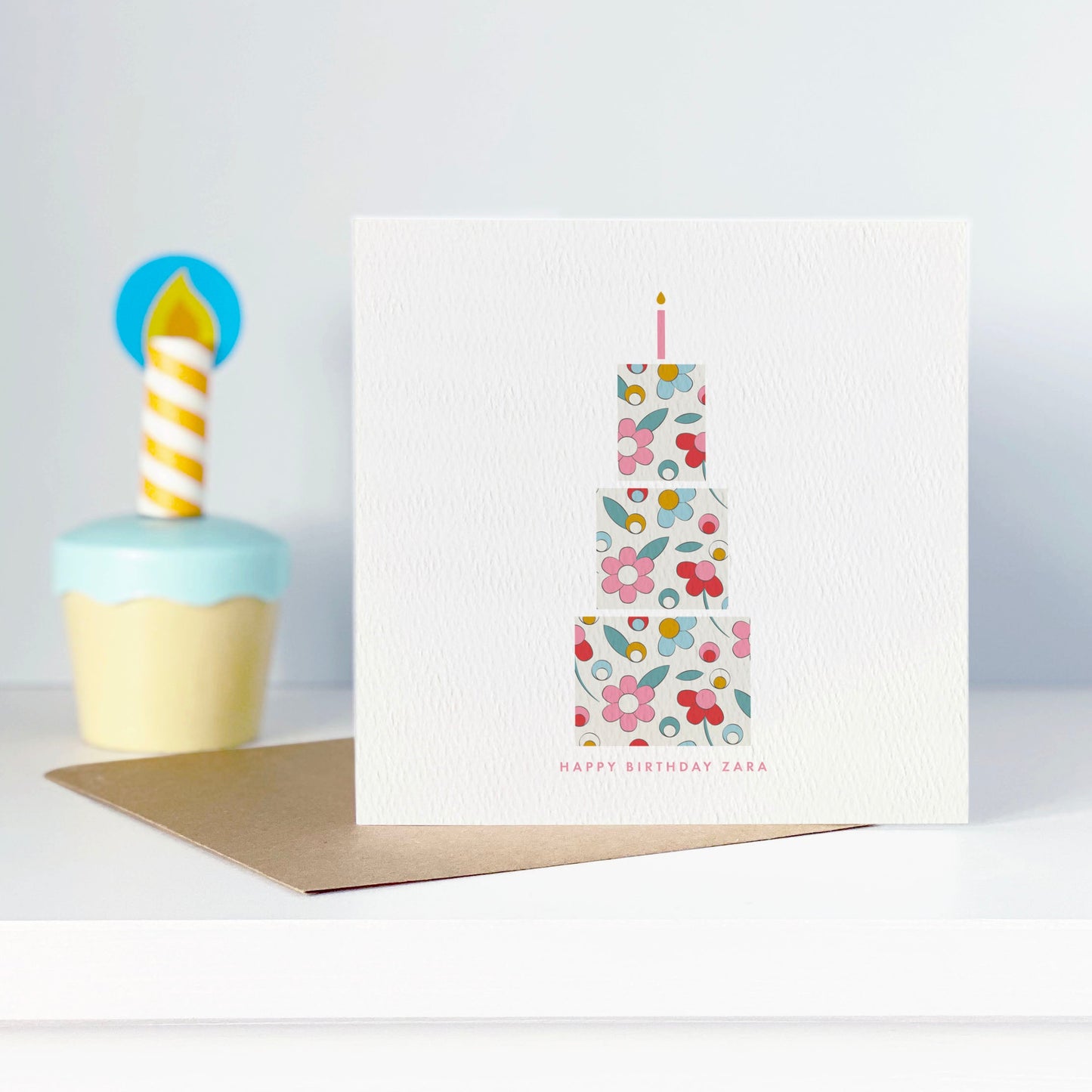 Personalised Ditsy Flower Birthday Cake Card