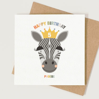 Girl's Princess Zebra Birthday Card