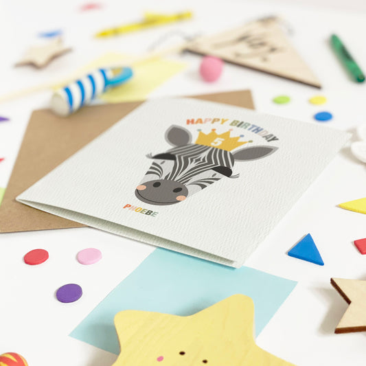 Girl's Princess Zebra Birthday Card