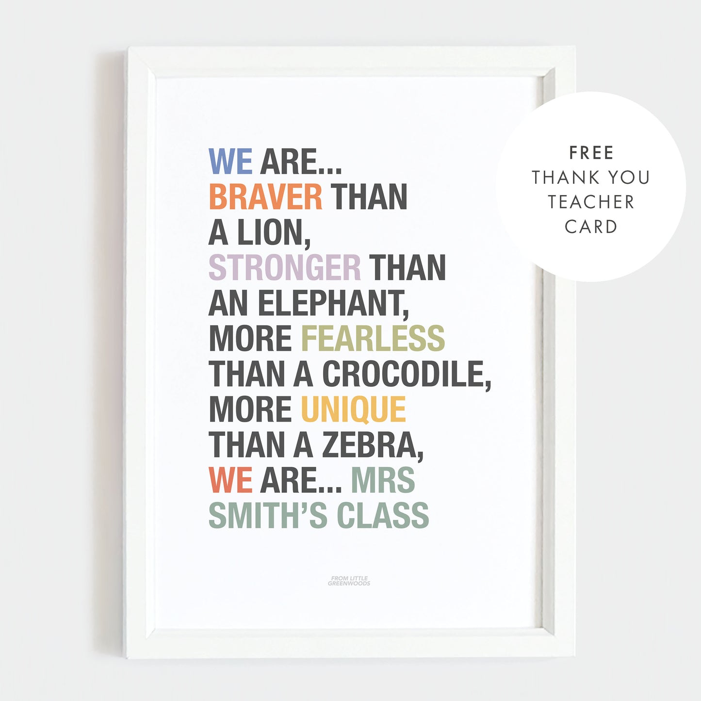 Personalised Classroom Affirmation Poster & Teacher End of Year Gift