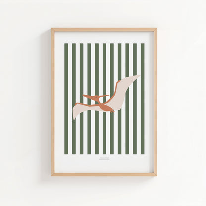 Pterodactyl Print - Green Stripes